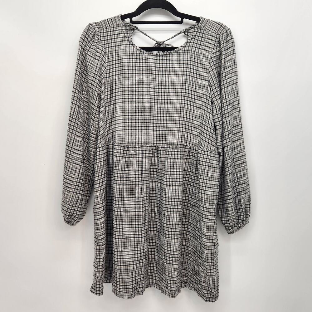 American Eagle Gray Plaid Flannel Baby Doll Oversized‎ Mini Dress Women's S